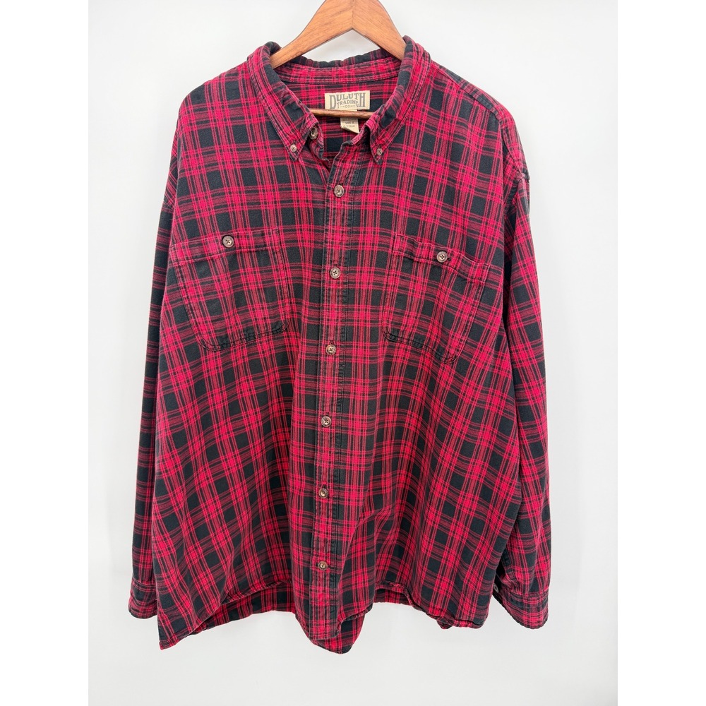 Duluth Trading Co Flannel Shirt Mens 4XL Red Black Good Plaid Cotton Workwear